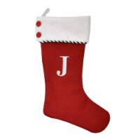 Holiday Home Knit Monogram J Christmas Stocking - Red