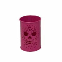 Holiday Home 5" Day of the Dead Pink Metal Candle Holder - Dia de Los Muertos Perspective: Main