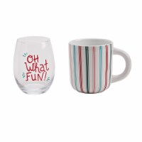 Holiday Home Oh What Fun Wine Glass and Stripe Mug - Set of 2 Perspective: Main