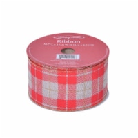 Holiday Home® 2.5" Wire Edge Linen Plaid Glitter Ribbon - Red Perspective: Main