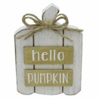 Holiday Home White Pumpkin Bow Hello Wooden Fall Décor Perspective: Main