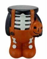 Holiday Home 10" Blow Mold Pumpkin Stand Skeleton with Overalls Halloween Décor Perspective: Main
