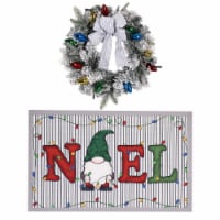 Holiday Home 20" Holiday Wreath and Gnome Doormat