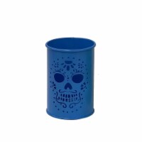 Holiday Home 5" Day of the Dead Blue Metal Candle Holder - Dia de Los Muertos Perspective: Main