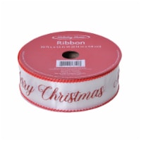 Holiday Home® 1.5" Wire Edge Satin Merry Christmas Ribbon - Red Merrow Perspective: Main