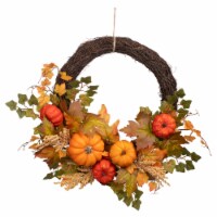 Holiday Home 22" Maple Leaves & Pumpkin Fall Harvest Wreath Fall Decor