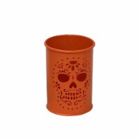 Holiday Home 5" Day of the Dead Orange Metal Candle Holder - De de Los Muertos Perspective: Main