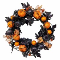 Holiday Home LED Fall Orange/Black Pumpkin Wreath Perspective: Main