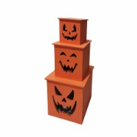Holiday Home Orange Jack-o-Lantern Wooden Illuminated Halloween Box - Set of 3 Perspective: Main