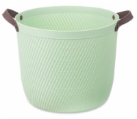 Whitmor Round Resin Basket With Faux Leather Handles - Green Perspective: Main