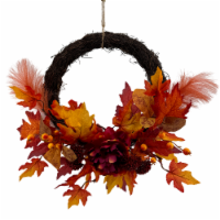 Holiday Home 20-Inch Peony Maple Leaf Half Wreath Perspective: Main