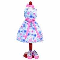 Sophia's - 15  Doll - Girl Satin Aqua Floral Print Party Dress, Hairbow & Ballet Flats, White