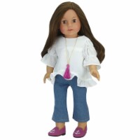 Sophia's - 18  Doll - Peasant Blouse, Crop Flare Jeans & Tassel Necklace - White