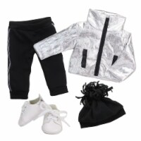 Sophia's 18  Doll Silver Metallic Jacket, Black Side Stripe Joggers, Knit Hat & Sneakers