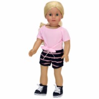 Sophia's 2 Pcs Summer Outfit with Tie Front Tee and Striped Shorts for 18  Dolls, Pink/Navy