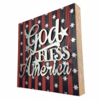 Priyas Home Goods 10 x 10 God Bless America Wall Decorative Wooden Box Sign - Great for 4th