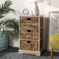 SAFAVIEH Halle 3 Wicker Basket Storage Side Table White Washed