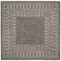 SAFAVIEH Outdoor CY8482-36621 Courtyard Black / Beige Rug 6' 7 square