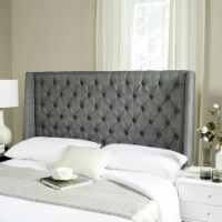 SAFAVIEH London Linen Tufted Winged Headboard Flat Nail Head Grey Twin