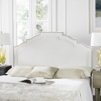 SAFAVIEH Alexia Headboard Silver Nail Head White Queen
