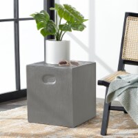 SAFAVIEH Outdoor Collection Cube Concrete Accent Stool Dark Grey