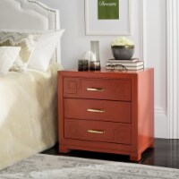 SAFAVIEH Raina Three Drawer Greek Key Night Stand Red