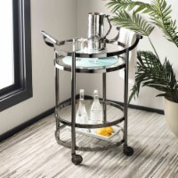 SAFAVIEH Sienna 2-Tier Round Bar Cart Black Nickel / Glass