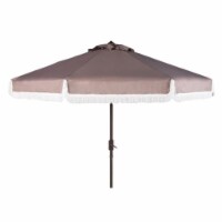 SAFAVIEH Outdoor Collection Milan Fringe 9-Foot Tilt Umbrella Grey/White