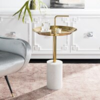 SAFAVIEH Apollo Round Brass Top Side Table White / Brass