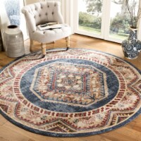 Safavieh BIJ647B-7R Bijar Power Loomed Round Area Rug, Royal & Rust - 6 ft.-7 in. x 6 ft.-7 i