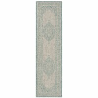SAFAVIEH Outdoor CY8751-37112 Courtyard Light Grey / Aqua Rug 2' 3 x 8'