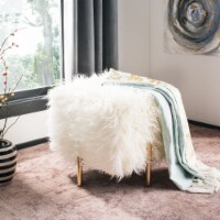 Safavieh OTT6200A Momina Faux Fur Square Ottoman, White & Brass