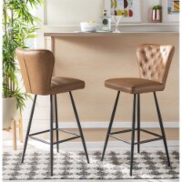 SAFAVIEH Aster 30 H Mid-Century Modern Leather Tufted Bar Stool Camel