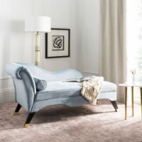 Safavieh FOX6284D Caiden Chaise, Slate Blue Velvet, Black Legs & Gold Cap