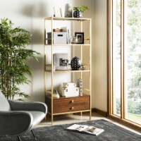 Safavieh ETG6205A Mateo 4 Tier 1 Drawer Etagere, Gold & Walnut