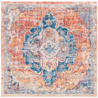 Safavieh BTL350S-5SQ 5 ft. - 1 in. x 5 ft. - 1 in. Bristol Power Loomed Area Rug, Blue & Oran