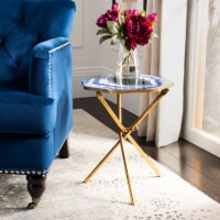 SAFAVIEH Celeste Faux Agate Side Table Multi Blue / Gold