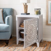 SAFAVIEH Thea 1 Door Carved Nightstand White Washed 23