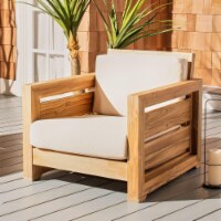 Safavieh CPT1007A Molokai Brazilian Teak Patio Chair , Natural & White