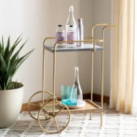 Safavieh BCT9000A Harper 2 Tier Bar Cart, Natural & Grey