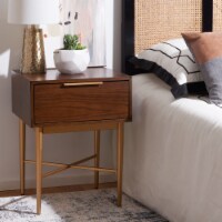 SAFAVIEH Pierre One Drawer Nightstand Walnut / Gold