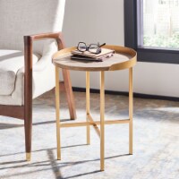 SAFAVIEH Prague Round Side Table Light Grey Oak / Gold