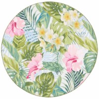 SAFAVIEH Outdoor BAR516X Barbados Collection Green / Pink Rug 6-6 X 6-6 Round