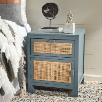 SAFAVIEH Dave 1-Drawer 1 Door Nightstand Blue Grey/ Natural