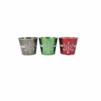 Darice Set of 3 Red, Green and Silver Glitter Snowflake Decorative Christmas Tin Pots 5