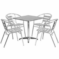 Flash Furniture 27.5 Square Aluminum Indoor/Outdoor Table w/4 Slat-Back Chairs