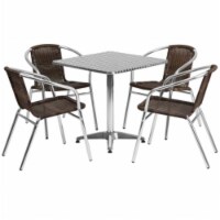 Flash Furniture 5 Piece Square Patio Dining Set in Aluminum and Brown