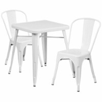 Flash Furniture Metal Indoor/Outdoor Table Set with 2 Stack Chairs White (CH31330230WH)