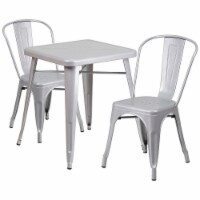 Flash Furniture Metal Indoor/Outdoor Table Set with 2 Stack Chairs; Silver (CH31330230SIL)