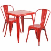 Flash Furniture CH-31330-2-30-RED-GG Metal Indoor-Outdoor Table Set With 2 Stack Chairs - Red